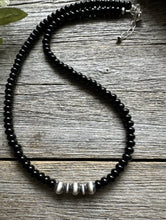 Load image into Gallery viewer, Southwestern 925 Sterling Silver Black Onyx W Pearls Bead Necklace. 18 inch