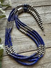 Load image into Gallery viewer, Sterling Silver Multi Strand Lapis W Pearls Bead Necklace 30 inch
