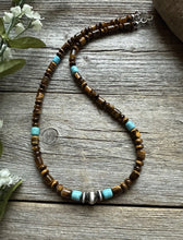 Load image into Gallery viewer, Tigers Eye Multi Stone Turquoise Sterling Silver Bead Necklace. 18 inch Gift