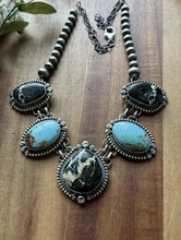 Load image into Gallery viewer, Navajo Sterling Silver Black Jack Kingman Turquoise Lariat Pearls Chain Necklace