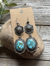 Load image into Gallery viewer, Navajo Sterling Silver Kingman Spiderweb Turquoise Earrings A Albert Jake