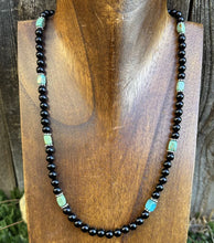 Load image into Gallery viewer, Sterling Silver Black Onyx Turquoise Bead Necklace. 18 Inch Gift