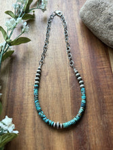 Load image into Gallery viewer, Sterling Silver Graduated Heishi Turquoise Pearls Chain Bead Necklace. 16 Inch