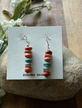Load image into Gallery viewer, Sterling Silver Orange Red Spiny Oyster Bead Drop Earrings. 1.75 Inch