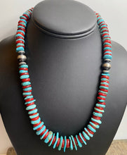 Load image into Gallery viewer, Sterling Silver Blue Turquoise Coral Bead Necklace. 18 inch