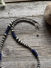 Load image into Gallery viewer, Lapis Multi Graduated Sterling Silver Pearls Bead Necklace 18 inch. 4mm - 8mm
