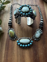 Load image into Gallery viewer, Navajo Sterling Silver Palomino Turquoise Chain Lariat Necklace Cuff Set KY