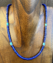 Load image into Gallery viewer, Sterling Silver Heishi Lapis Turquoise Bead Necklace. 18 inch. Gift