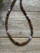 Load image into Gallery viewer, Southwestern Multi Stone Sterling Silver Tigers Eye Bead Necklace 18 inch
