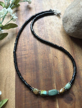 Load image into Gallery viewer, Sterling Silver Black Onyx Green Turquoise Nuggets Bead Necklace 18 inch Gift
