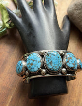 Load image into Gallery viewer, Navajo Sterling Silver Blue Kingman Turquoise Cuff Bracelet. A Albert Jake