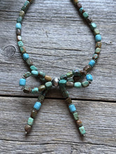 Load image into Gallery viewer, Bow Blue Green Turquoise Sterling Silver Pearls Bead Necklace. 18 Inch. Gift