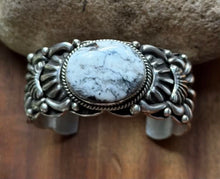 Load image into Gallery viewer, Tsosie White TO Sterling Silver White Buffalo Turquoise Cuff Bracelet Navajo
