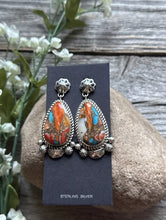 Load image into Gallery viewer, Navajo Sterling Silver Blue Turquoise Spiny Oyster Inlay Earrings. RY. Gift