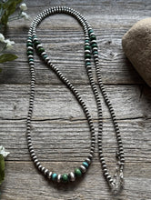 Load image into Gallery viewer, Long Sterling Silver Graduated Blue Green Turquoise Bead Necklace. 40 inch