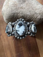 Load image into Gallery viewer, Navajo Sterling Silver White Buffalo Turquoise Cuff Bracelet J Nelson