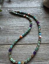 Load image into Gallery viewer, Sterling Silver Blue Green Turquoise Multi Stone Bead Necklace. 18 inch
