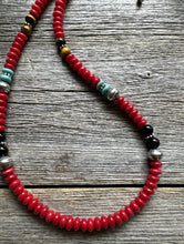 Load image into Gallery viewer, Southwestern 925 Sterling Silver Multi Stone Red Coral Bead Necklace 18 inch