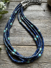 Load image into Gallery viewer, Sterling Silver Multi Strand Lapis  Turquoise Pearls Bead Necklace. 24 inch