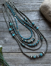 Load image into Gallery viewer, Lot of 5 Sterling Silver Turquoise Pearls Bead Necklaces Set. 16 - 24 inch. Gift