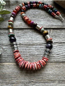 Tommy & Rosita Singer T R Sterling Silver Red Spiny Oyster Bead Necklace 28”