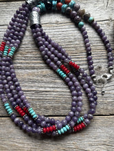 Load image into Gallery viewer, Sterling Silver Multi Strand Stone Purple Pearls Bead Necklace. 30 inch