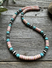 Load image into Gallery viewer, Sterling Silver Pink Conch Blue Turquoise Bead Necklace 20 Inch. Gift