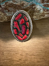 Load image into Gallery viewer, Navajo sterling silver red coral ring adjustable