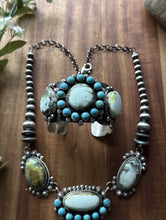 Load image into Gallery viewer, Navajo Sterling Silver Palomino Turquoise Chain Lariat Necklace Cuff Set KY