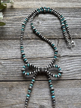 Load image into Gallery viewer, Bow Sterling Silver Multi Graduated Turquoise Pearls Bead Necklace. 24 inch Gift