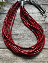 Load image into Gallery viewer, Sterling Silver Multi Strand Red Bamboo Coral Bead Necklace 28 Inch