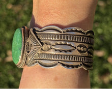 Load image into Gallery viewer, Navajo Native Sterling Silver Green Damele Turquoise Cuff Bracelet Maloney