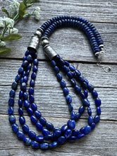 Load image into Gallery viewer, Sterling Silver Multi Strand Lapis W Pearls Bead Necklace. 28 inch