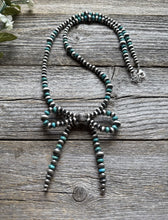 Load image into Gallery viewer, Bow Sterling Silver Multi Graduated Turquoise Pearls Bead Necklace. 24 inch Gift
