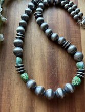 Load image into Gallery viewer, Sterling Silver Pearls Sonoran Gold Turquoise Nuggets Bead Necklace 24 inch