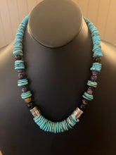 Load image into Gallery viewer, Sterling silver blue  turquoise graduated necklace 22 inch