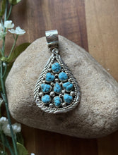 Load image into Gallery viewer, Navajo Native American Handmade Sterling Silver Turquoise Cluster Pendant Signed
