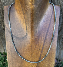 Load image into Gallery viewer, 3mm 22 Inch 925 Sterling Silver Oxidized Pearls Bead Necklace Southwestern