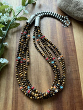 Load image into Gallery viewer, Sterling Silver Multi Strand Stone Tigers Eye Pearls Bead Necklace 24 Inch RD