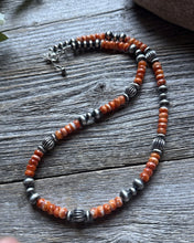 Load image into Gallery viewer, Southwestern Sterling Silver Orange Spiny Oyster Pearls Bead Necklace 18 inch