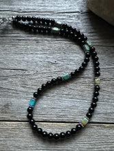 Load image into Gallery viewer, Sterling Silver Black Onyx Turquoise Bead Necklace. 18 Inch Gift