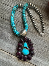 Load image into Gallery viewer, Navajo sterling silver turquoise purple spiny pendant