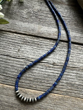 Load image into Gallery viewer, Southwestern 925 Sterling Silver Lapis Pearls Bead Necklace 18 Inch