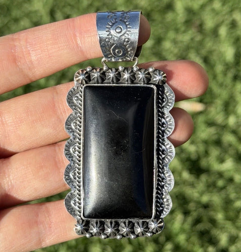 Native American Navajo Sterling Silver Black Onyx Pendant Etta Enditto Gift