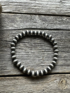 6mm 7 Inch Stretch Sterling Silver Oxidized Pearls Bead Bracelet Southwestern