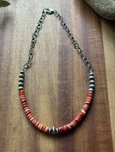 Load image into Gallery viewer, Sterling Silver Graduated Spiny Oyster Pearls Chain Bead Necklace. 16 Inch. Gift
