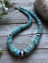 Load image into Gallery viewer, Sterling Silver Graduated Vibrant Blue Turquoise Bead Necklace 18 inch