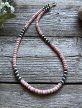 Load image into Gallery viewer, Southwestern Sterling Silver Pink Conch 6mm Pearls Bead Necklace 18 Inch