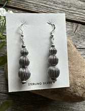 Load image into Gallery viewer, Southwestern 925 Sterling Silver Corrugated Pearls Bead Earrings. 2.25 Inch