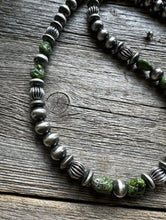 Load image into Gallery viewer, Sterling Silver Pearls Sonoran Gold Turquoise Nuggets Corrugated Bead Necklace